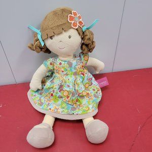 Bonikka Doll Soft Fabric Plush Rag Doll Brown Hair Flower Floral Dress Love
